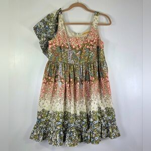ALICE + OLIVIA SILK BLEND COTTAGECORE RUFFLE MINI DRESS.